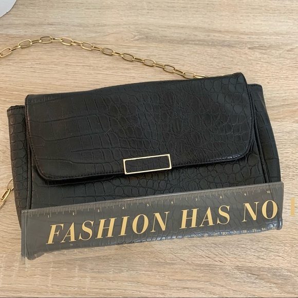 NWOT F21 Black Croc Leather Chain Shoulder Bag - Picture 7 of 9